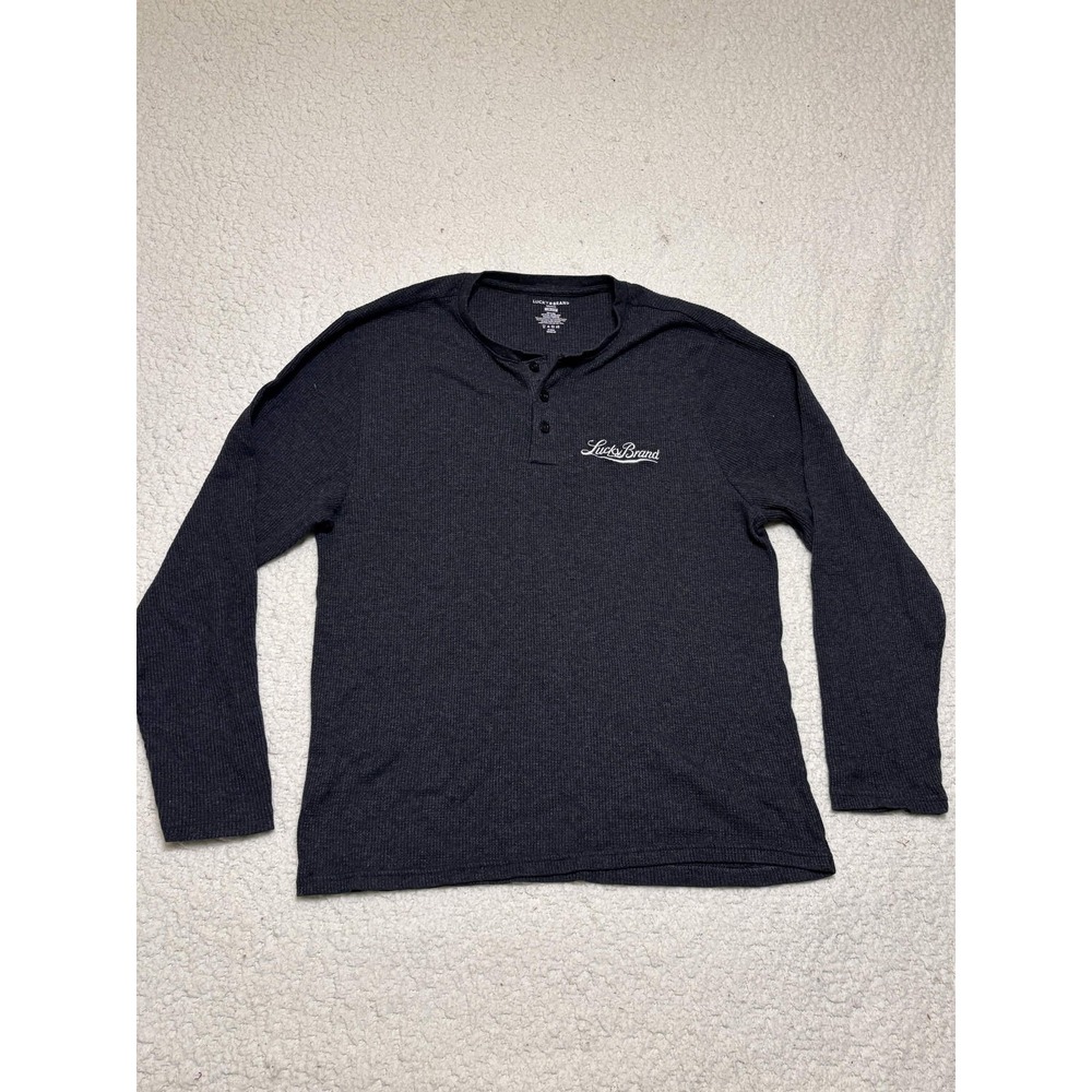 Lucky Brand Mens Henley Shirt Size Medium Gray Long Sleeve Cotton Blend 391D F25